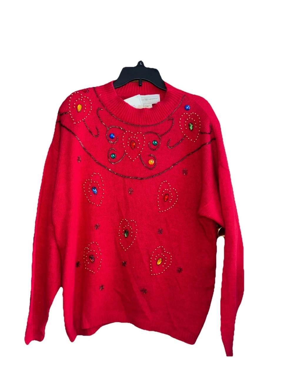 Vintage Maggie Lawrence Sweater 26/28 4XL Red Christmas Holiday beaded